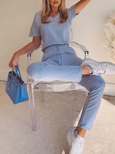Load image into Gallery viewer, Simple Casual V Neck Top Pants Set