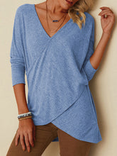 Load image into Gallery viewer, Solid Color V-neck Irregular Hem Long Sleeve Blouse