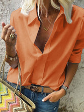 Load image into Gallery viewer, Loose Long Sleeves V-Neck Solid Casual Shirts