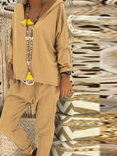 Load image into Gallery viewer, Simple Casual Loose V Neck Hooded Top Pants Suit