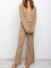 Load image into Gallery viewer, Casual Loose Solid Color Long Sleeve V-neck Two-piece Suit