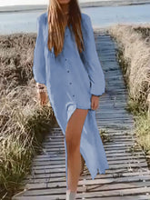 Load image into Gallery viewer, Casual Long Sleeve Button Solid Color Dress