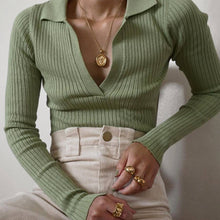 Load image into Gallery viewer, Long-sleeved Slim-fit Deep V-neck Knitted Sweater