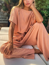 Load image into Gallery viewer, Casual Loose Short Sleeve Top and High Waist Trousers Suit