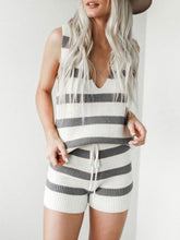 Load image into Gallery viewer, Simple V-Neck Sleeveless Striped Top and Drawstring Shorts Set