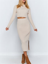 Load image into Gallery viewer, Round Neck Solid Color Knitted Suit Skirt