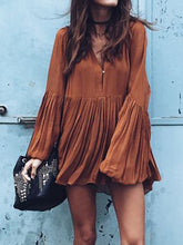 Load image into Gallery viewer, Holiday Fashion Long Sleeve Solid Color Pleated Dress