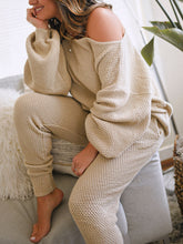 Load image into Gallery viewer, Casual Loose Solid Color Bubble Sleeve Two-piece Suit