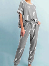 Load image into Gallery viewer, Casual Loose Comfortable Short Sleeve Top Pants Lightning Print Suit