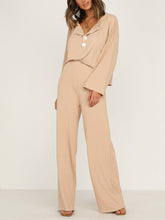 Load image into Gallery viewer, Casual Simple Loose V-Neck Top Pants Set