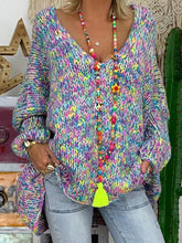 Load image into Gallery viewer, Casual V-neck Color Block Bat Sleeve Loose Sweater