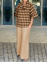 Load image into Gallery viewer, Plaid Short-sleeved Top Solid Color Trousers Women's Suit