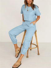 Load image into Gallery viewer, Simple Casual Loose Round Neck Short Sleeve Top Pants Suit