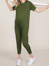 Load image into Gallery viewer, Round Neck Short Sleeve Solid Maternity Jumpsuit