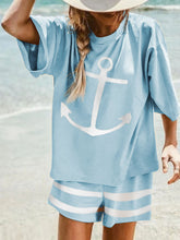 Load image into Gallery viewer, Casual Loose Navy Style Short Sleeve Top Shorts Set