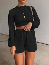 Load image into Gallery viewer, Casual Loose Solid Color Bubble Sleeve Two-piece Suit