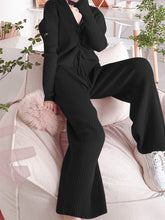 Load image into Gallery viewer, Loose Casual V-Neck Long Sleeve Top Pants Knitted Suit