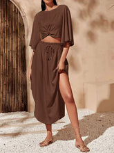 Load image into Gallery viewer, Round Neck Crop Top High Fork Dress Suit