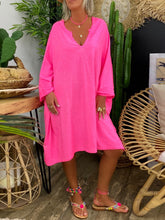 Load image into Gallery viewer, Casual Loose V Neck Long Sleeve Midi Dress