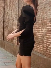 Load image into Gallery viewer, Puff Sleeve V-neck Slim Long Sleeve Evening Dress