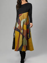 Load image into Gallery viewer, Printed Stitching Long Sleeve High Waist Casual Dress