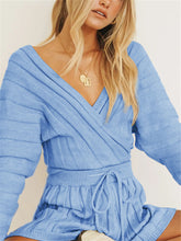 Load image into Gallery viewer, Simple Casual Loose V Neck Long-Sleeved Shirt Shorts Knitted Suit