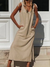 Load image into Gallery viewer, Casual Loose Solid Color Round Neck Split Dress