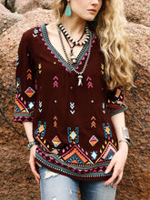 Load image into Gallery viewer, Comfortable National Style V-Neck T-Shirt