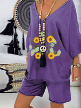 Load image into Gallery viewer, V-neck Print Top Shorts Casual Suit