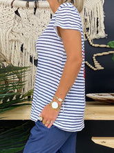 Load image into Gallery viewer, Deep V-Neck Short Sleeve Striped Print Tops Loose Pants Women'S Suit