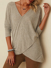 Load image into Gallery viewer, Solid Color V-neck Irregular Hem Long Sleeve Blouse