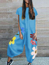 Load image into Gallery viewer, Short Sleeve Floral Print Jumpsuit