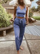 Load image into Gallery viewer, Casual V-neck Vest Drawstring Sweatpants Suit