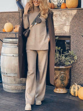 Load image into Gallery viewer, High Neck Slit Sweater Loose Trousers Set for Women