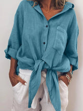 Load image into Gallery viewer, Long Sleeve Buttoned V Neck Solid Shirts