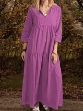 Load image into Gallery viewer, Solid Casual Pockets V Neck Half Sleeve Dresses