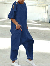 Load image into Gallery viewer, Casual Loose Round Neck Short Sleeve Jumpsuit