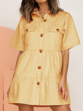 Load image into Gallery viewer, High Waist Button Workwear Casual Dress with Pockets