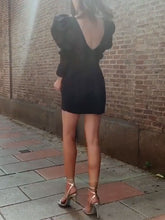 Load image into Gallery viewer, Puff Sleeve V-neck Slim Long Sleeve Evening Dress