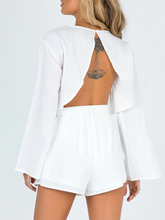 Load image into Gallery viewer, Solid Color Open Back Tops High Waist Shorts Women's Suit