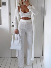Load image into Gallery viewer, Long Cardigan Tank Top and High Waist Trousers Knitted Three-piece