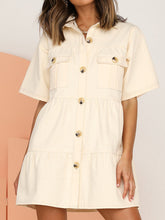Load image into Gallery viewer, High Waist Button Workwear Casual Dress with Pockets