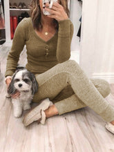 Load image into Gallery viewer, Casual V-neck Solid Color Slim Two-piece Suit