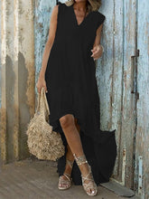 Load image into Gallery viewer, Solid Color V-Neck Irregular Dress