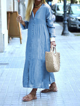 Load image into Gallery viewer, Retro Long Sleeve Loose High Waist Button Casual Dress