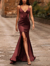 Load image into Gallery viewer, Elegant Silk High-fork V-neck Evening Dress