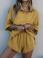 Load image into Gallery viewer, Pure Color Buttoned Shirt Casual Shorts Two-Piece Set