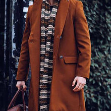Load image into Gallery viewer, Men'S Fashion Brown Double Breasted Midi Coat