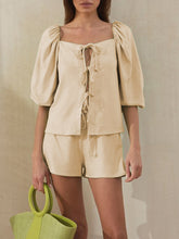 Load image into Gallery viewer, Casual Loose Solid Color Bubble Sleeve Two-piece Suit