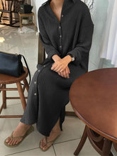 Load image into Gallery viewer, Solid Color Long Sleeve Shirt Collar Maxi Dress